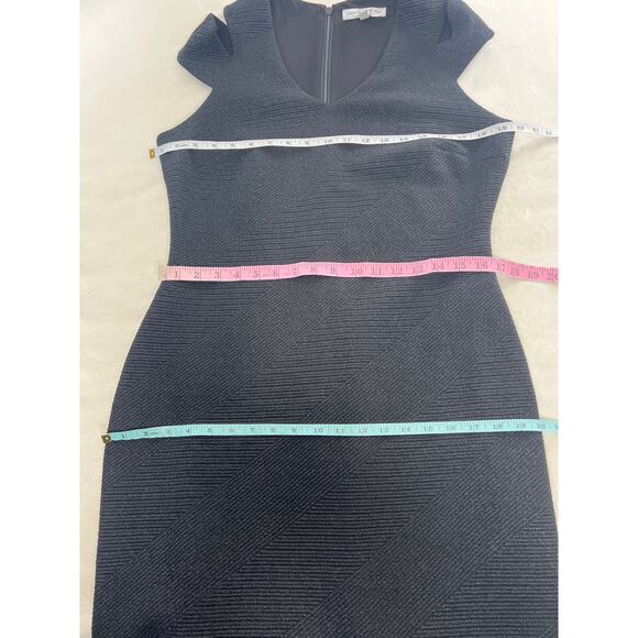 Dress the Population Bryce Midi Stretch Knit Black Metallic Dress Glam Curvy - Picture 10 of 11